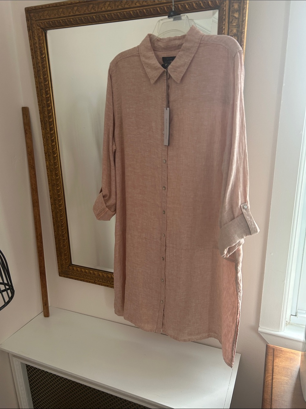 Tahari Blush-Pink Longline Button-Down Shirt